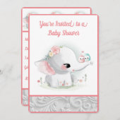 Invitation Belle Bébée Blanche Fille Eléphant (Devant / Derrière)