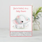 Invitation Belle Bébée Blanche Fille Eléphant (Debout devant)