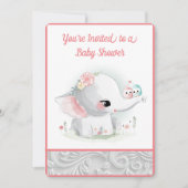 Invitation Belle Bébée Blanche Fille Eléphant (Devant)