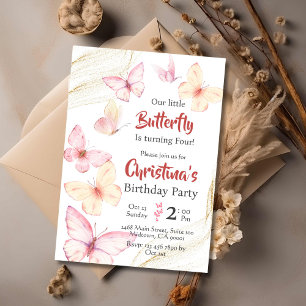 Invitation Belle Bélette à thème papillon moderne 4e annivers