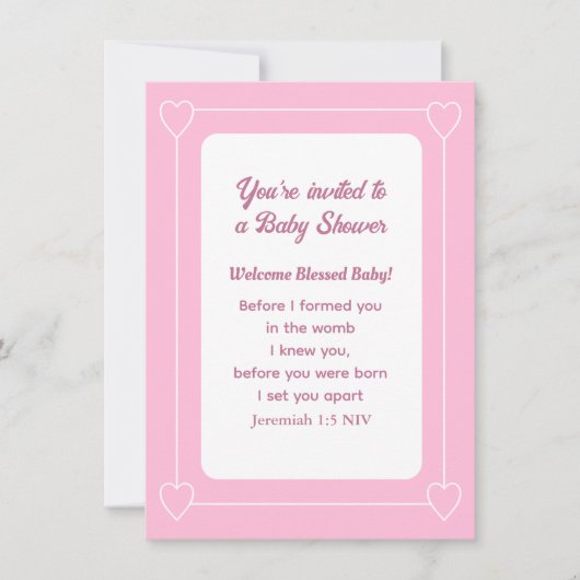 Invitation Belle Bible Baby shower Verse Rose clair Simple (Devant)