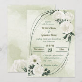 Invitation belle blanche fleurie mariage géométrique (Devant / Derrière)