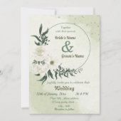 Invitation belle blanche fleurie verte mariage de couronne (Devant)