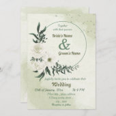 Invitation belle blanche fleurie verte mariage de couronne (Devant / Derrière)