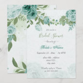 Invitation belle bleue fleurs vert feuille nuptiale douche (Devant / Derrière)