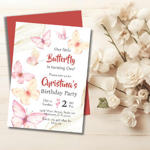 Invitation Belle bliss à thème papillon moderne 1er anniversa