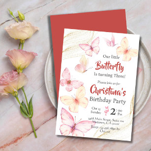 Invitation Belle bliss à thème papillon moderne 3e anniversai