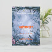 Invitation Belle Blue Sky Pink Fleurs Halloween Party (Debout devant)