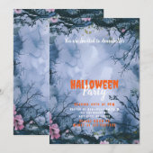 Invitation Belle Blue Sky Pink Fleurs Halloween Party (Devant / Derrière)