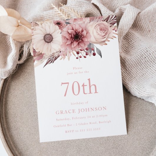 Invitation Belle Blush Boho Floral 70e fête d'anniversaire