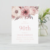 Invitation Belle Blush Boho Floral 90e fête d'anniversaire (Debout devant)