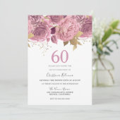 Invitation Belle Blush Floral & Gold 60e fête d'anniversaire (Debout devant)