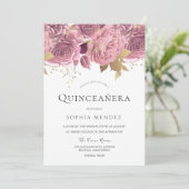 Invitation Belle Blush Floral & Gold Quinceanera Party (Debout devant)