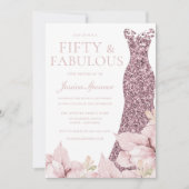 Invitation Belle Blush Floral & Robe 50e fête d'anniversaire (Devant)