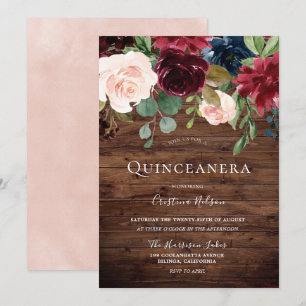 Invitation Belle Blush Rustique Bourgogne Quinceanera Party