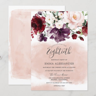 Invitation Belle Blush Womans 80e fête d'anniversaire