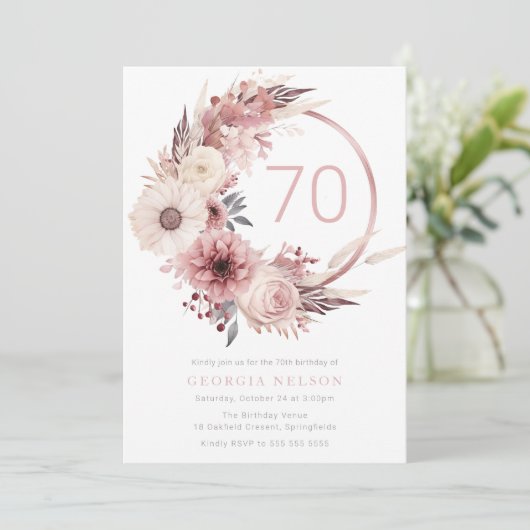 Invitation Belle Boho Blush 70e fête d'anniversaire (Debout devant)