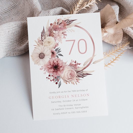 Invitation Belle Boho Blush 70e fête d'anniversaire