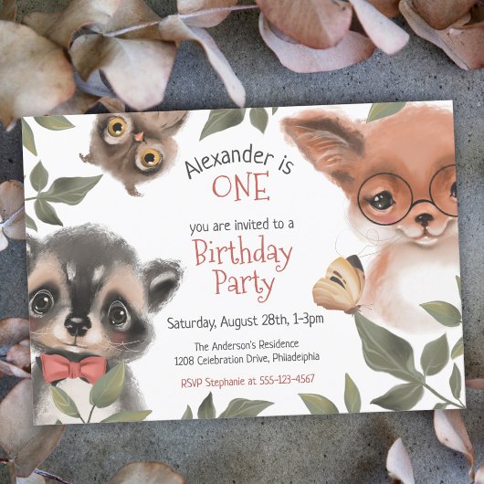 Invitation Belle Bois Animaux Fête d'anniversaire pour enfant