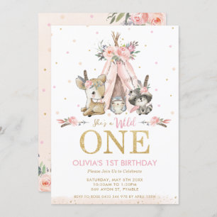 Invitation Belle Bois Animaux Fille Sauvage Un 1er Anniversai