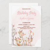 Invitation Belle Bois Animaux Fille Sauvage Un 1er anniversai (Devant / Derrière)