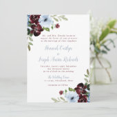 Invitation belle bordeaux poussiéreux bleu mariage (Debout devant)