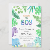 Invitation Belle Botanique C'est Un Baby shower de dinosaure (Devant)