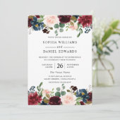 Invitation Belle Bourgogne Blush Floral Mariage (Debout devant)