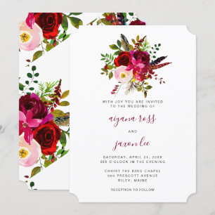 Invitation Belle Bourgogne Floral Bouquet Mariage