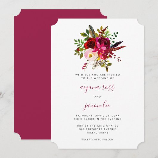 Invitation Belle Bourgogne Floral Bouquet Mariage (Devant / Derrière)