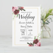 Invitation Belle Bourgogne Floral Mariage Personnaliser (Debout devant)