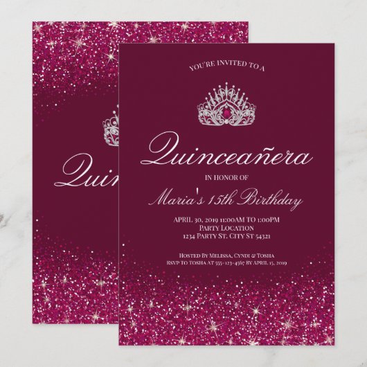 Invitation Belle Bourgogne| Quinceañera (Devant / Derrière)