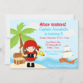 Invitation Belle Brunette Pirate Girl Anniversaire (Devant)
