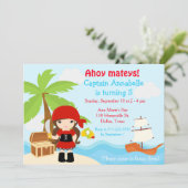 Invitation Belle Brunette Pirate Girl Anniversaire (Debout devant)