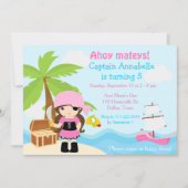 Invitation Belle Brunette Pirate Girl Anniversaire (Devant)
