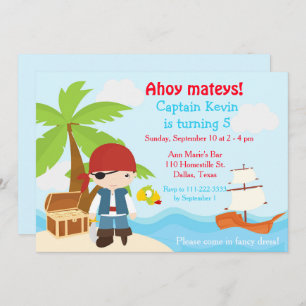 Invitation Belle Brunette Pirate Oeil Patch Garçon fête d'ann