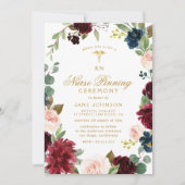 Invitation belle burgundy marine florale cérémonie d'épinglag (Devant)