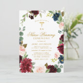 Invitation belle burgundy marine florale cérémonie d'épinglag (Debout devant)