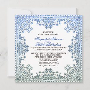 Invitation belle cadre bleu élégant mariage
