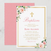 belle cadre floral faux or cadre baptême invitatio