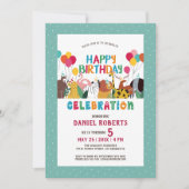 Invitation Belle caricature animaux enfants Bonne fête d'anni (Devant)