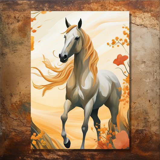 Invitation Belle Cheval et Fleurs d'Automne Anniversaire