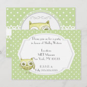Invitation Belle Chouette avec des pois pastel sarcelle perso (Devant / Derrière)