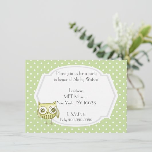 Invitation Belle Chouette avec Pastel Pois Custom Turquoise (Debout devant)