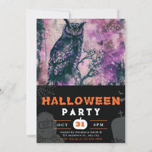 Invitation Belle Chouette Noire et Violette Halloween Noir
