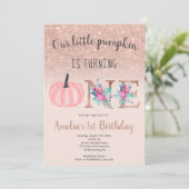 Invitation Belle chute rose or petit citrouille 1er anniversa (Debout devant)