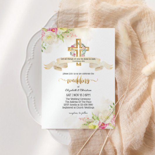 Invitation Belle Citation chrétienne Mariage de l'église