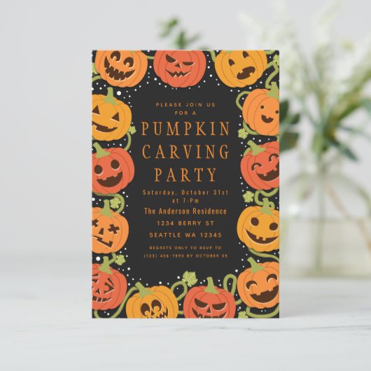 Invitation Belle Citrouille Carving Halloween Party Invitatio (Debout devant)