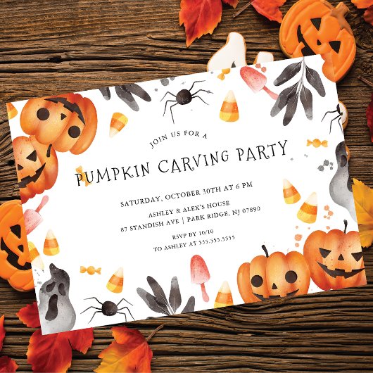 Invitation Belle Citrouille Carving Halloween Party Invitatio