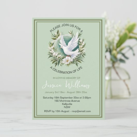 Invitation Belle colombe blanche (Debout devant)